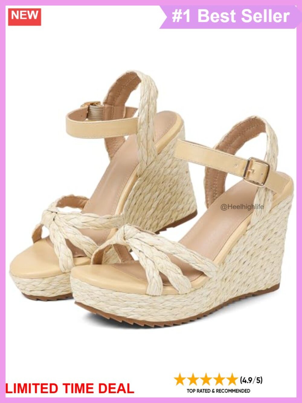 Womens Espadrille Wedge Sandals Comfortable Raffia Braided Open Toe Ankle Strap